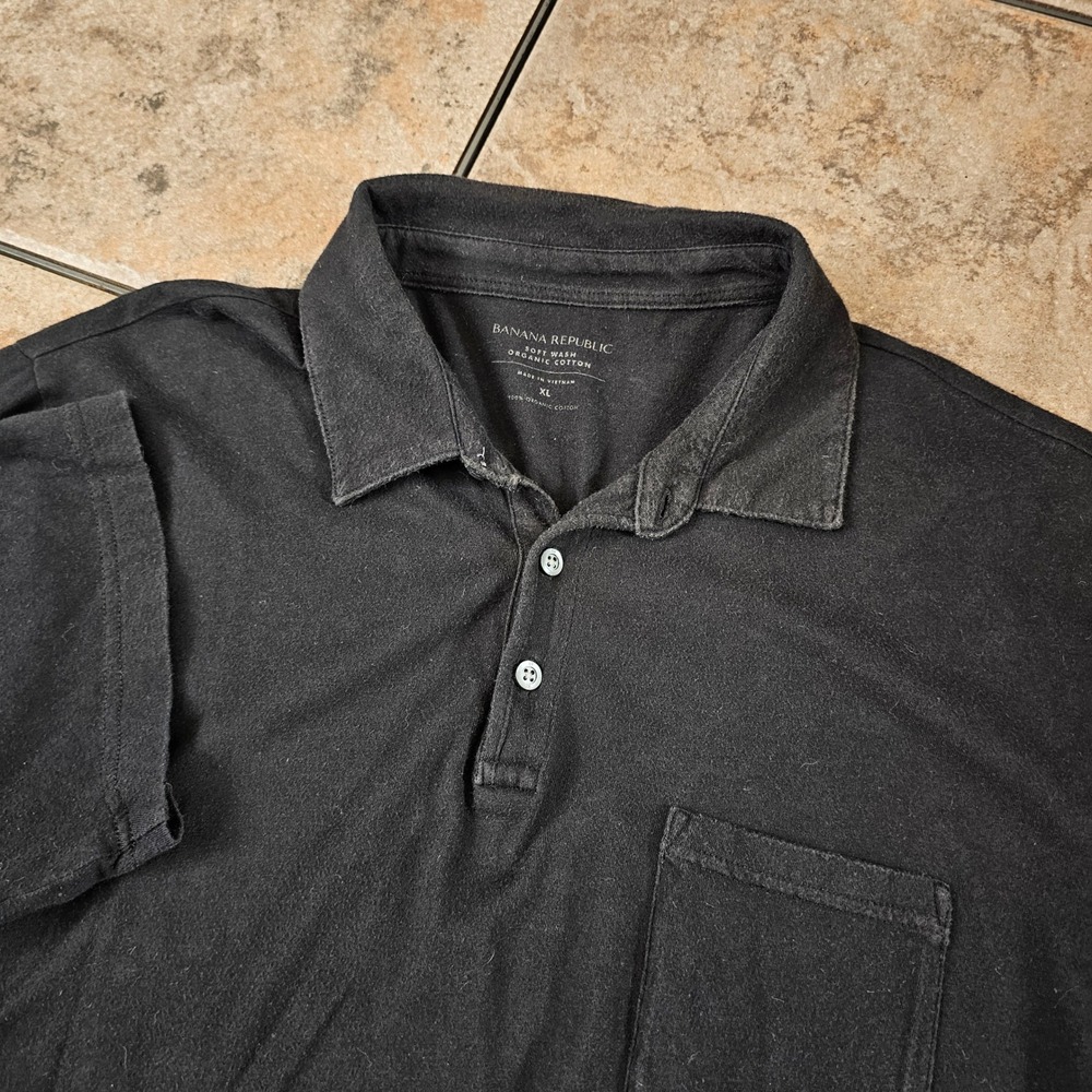 Banana Republic Soft‎ Wash Organic Cotton Polo Mens XL Black Short Sleeve Pocket